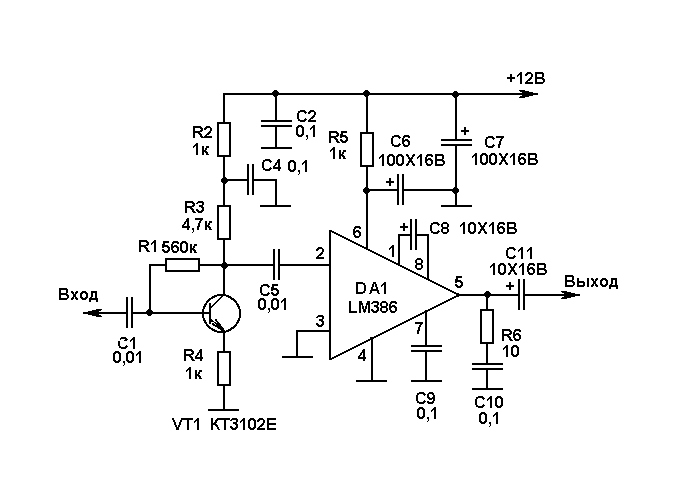 Lm358 предварительный усилитель схема