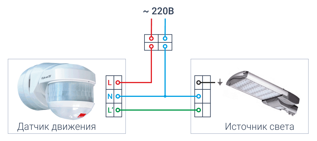 Схема подключения датчика движения к светильнику