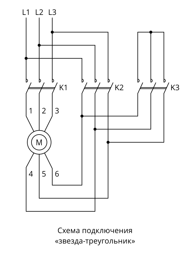 Схема подключения электродвигателя треугольником