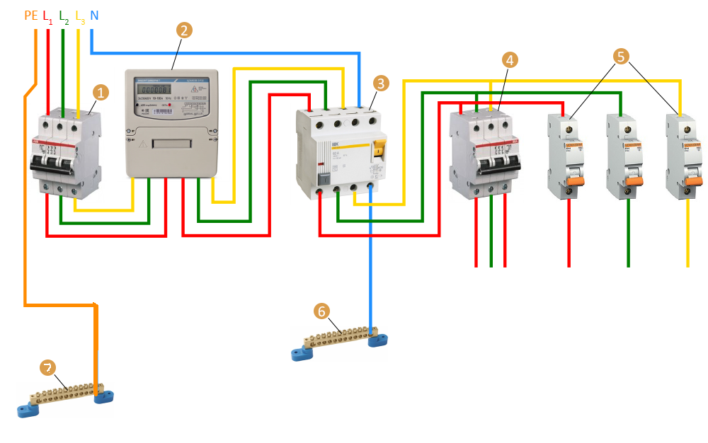 Схема подключения диф автомата в эл щитке