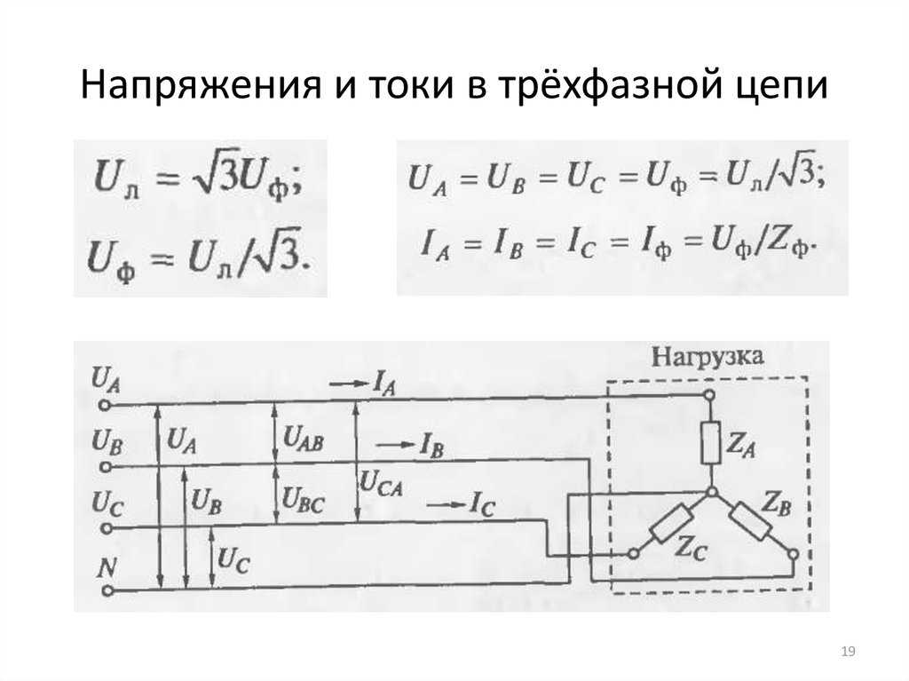 Фазное напряжение в схеме звезда