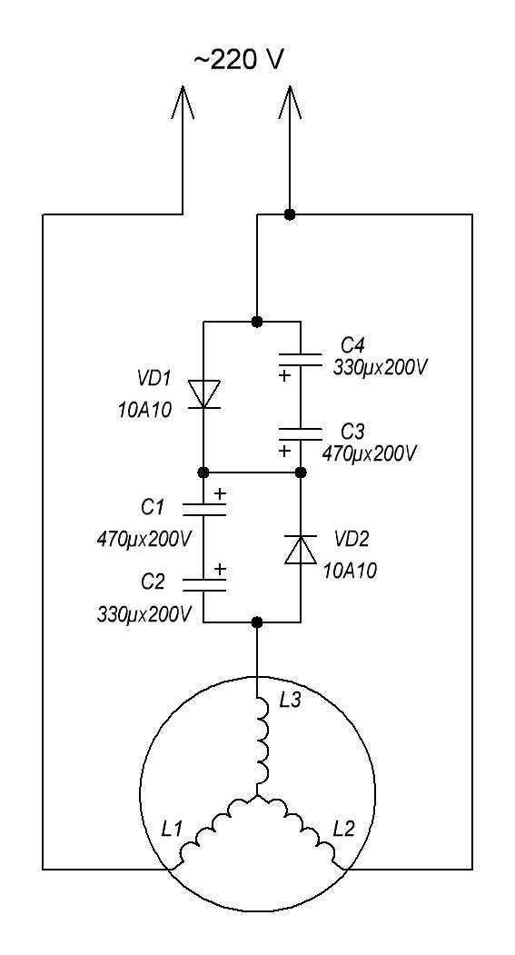 Схема включения 3 фазного двигателя в сеть 220 в