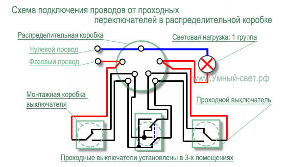 Включение с двух мест схема освещения