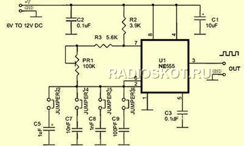 Схема генератора на ne555 с регулировкой частоты и скважности