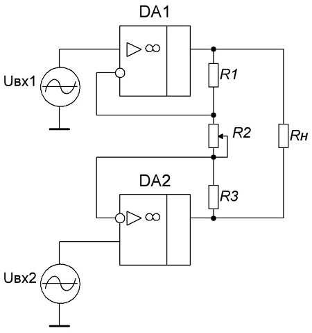 Схема симметричного дифференциального усилителя постоянного тока
