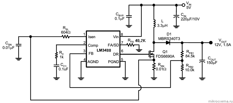 Схема преобразователя напряжения 12 на 5 вольт