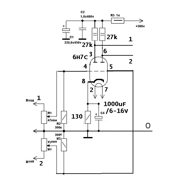 Схема предусилителя на 6н9с