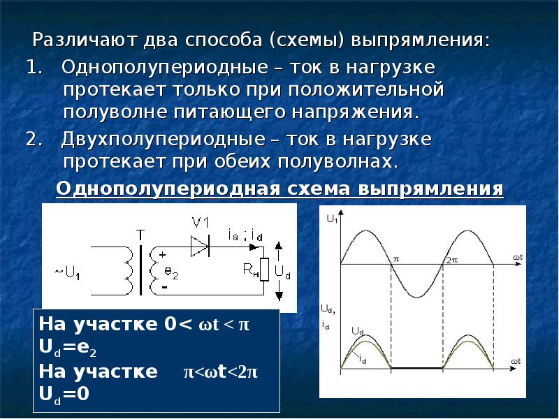 В какой схеме выпрямителя ток проходит в течение каждой половины периода