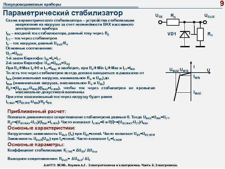 В схеме включения стабилитрона резистор r0 задает