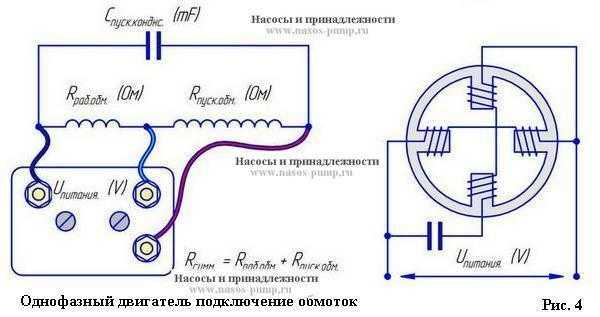 Схема включения двигателя с пусковой обмоткой