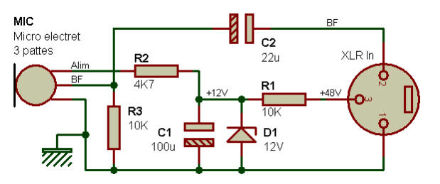 Микрофон с фантомным питанием схема