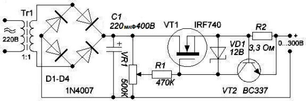 Схема стабилизатора напряжения регулируемого 0 30в