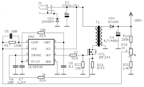 Схема повышающего преобразователя на uc3843