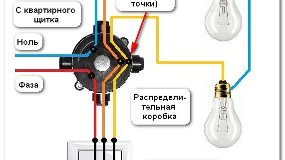 Схема подключения двухклавишного выключателя на две лампочки трехжильным проводом фото