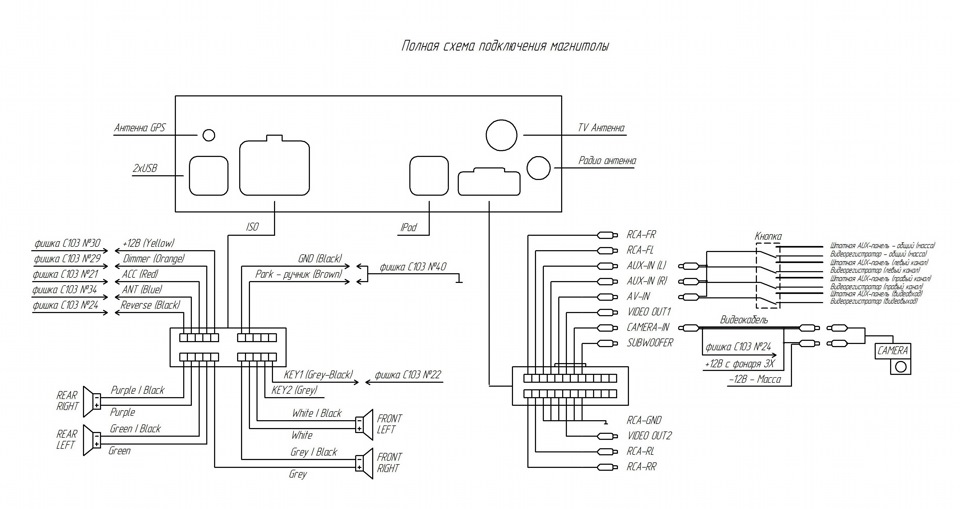 Подключение китайской магнитолы 2 din схема подключения
