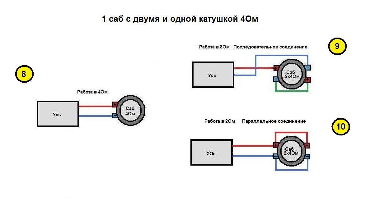 Схема подключения двух динамиков в 4 ома