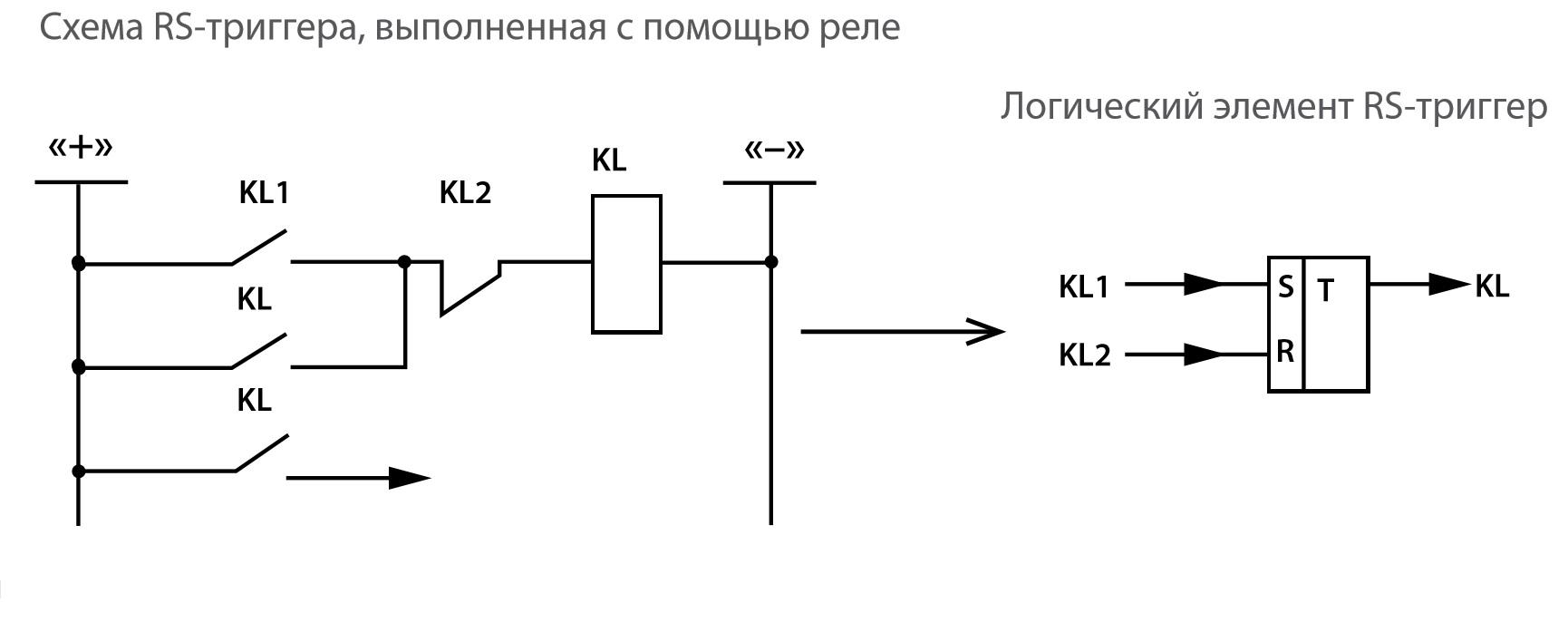 Схема RS триггера на одном реле