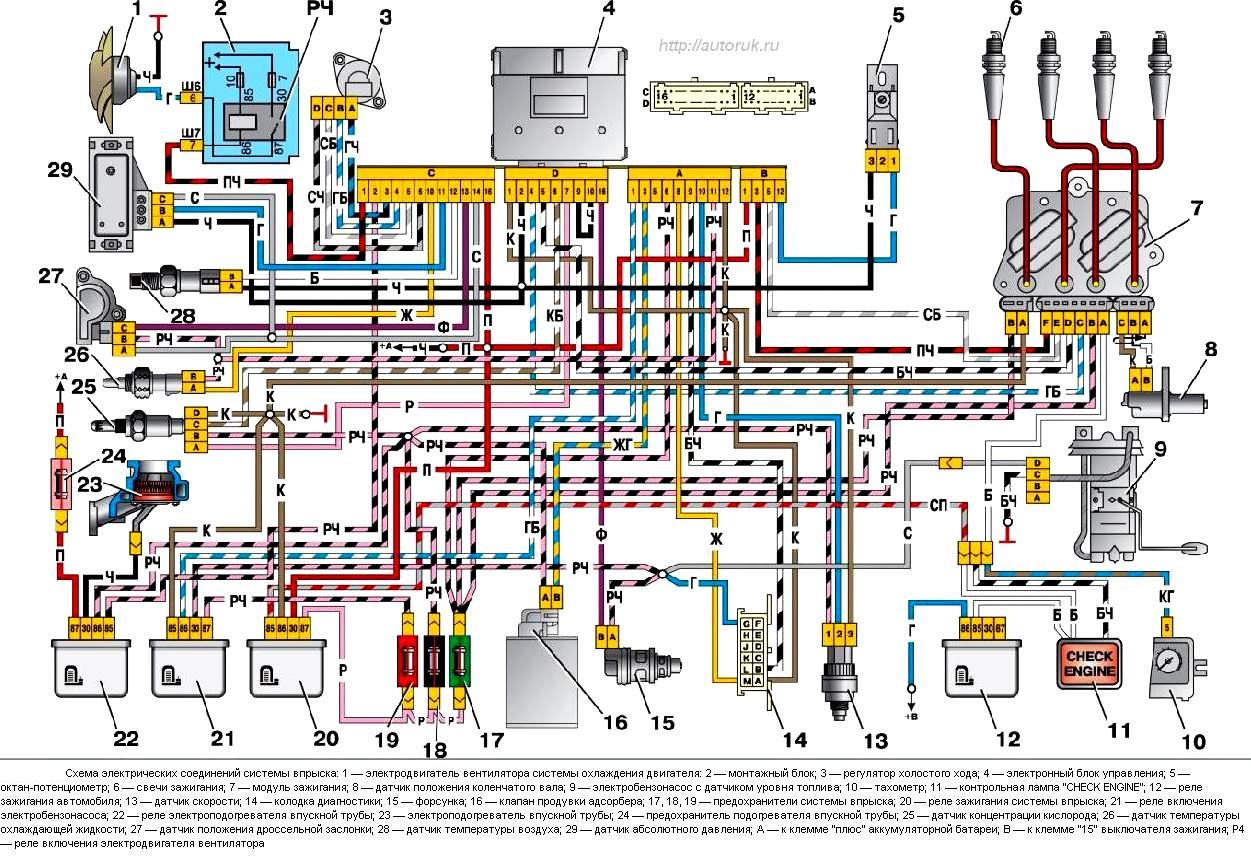 Схема электрооборудования ВАЗ 2107 инжекторная