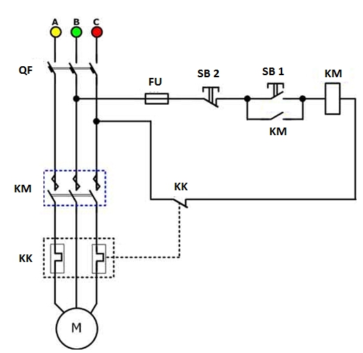 Схема пускателя трехфазного двигателя