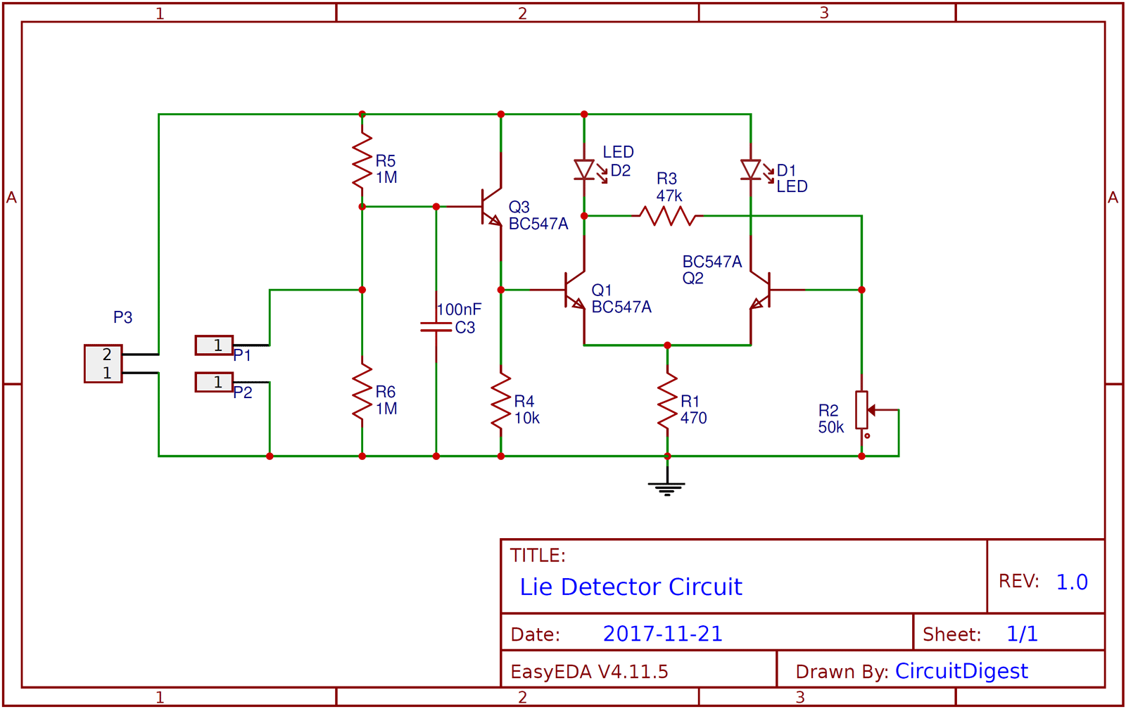 Simple Lie Detector Circuit diagram