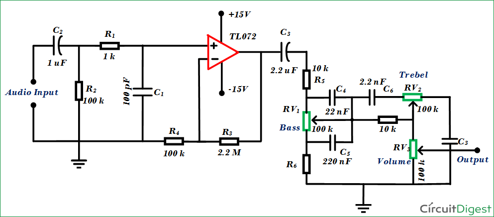 simple audio tone control circuit diagram
