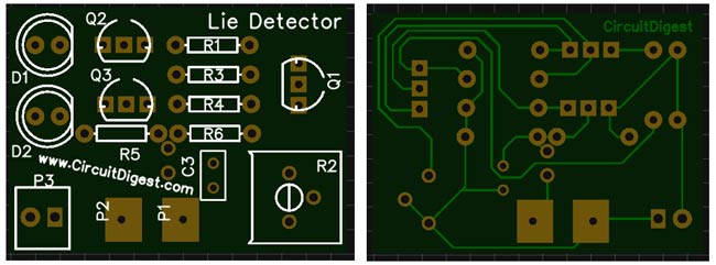 Lie Detector Circuit PCB board using EasyEDA
