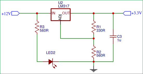 Positive 3.3V Regulator Circuit using LM317