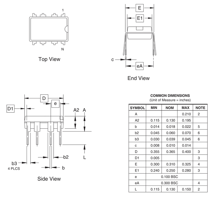 ATtiny85 Microcontroller Dimensions