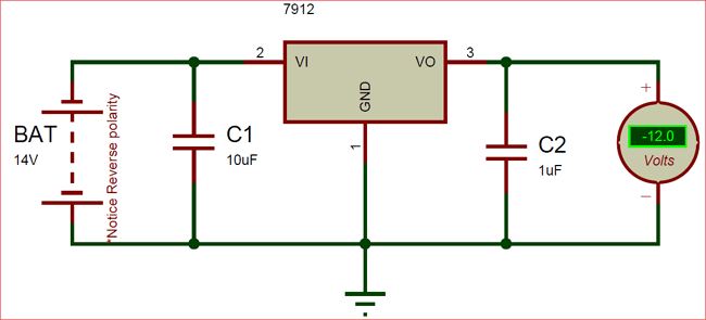  circuit diagram of LM7912 Negative Voltage Regulator