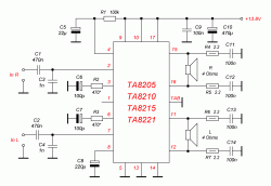 Усилитель на микросхеме TA8205, TA8210, TA8215, TA8221