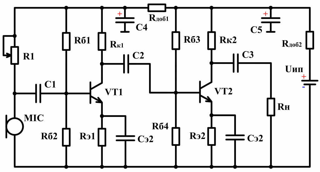 Схема микрофонного усилителя