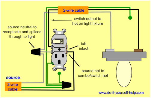 wiring diagram for an outlet switch combo and light fixture