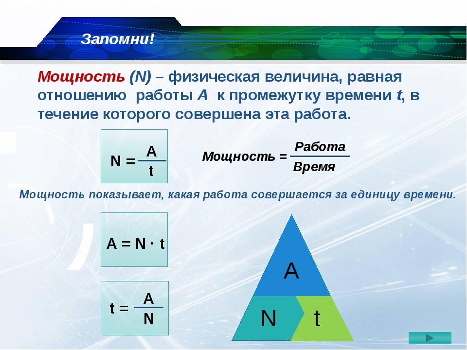 Мощность в физике презентация