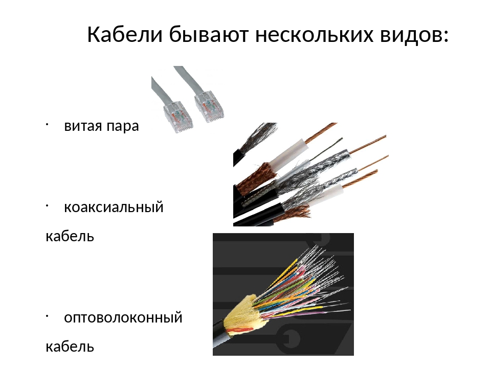 Витая пара и коаксиальный кабель оптоволоконный кабель это покажите ответ в виде рисунка