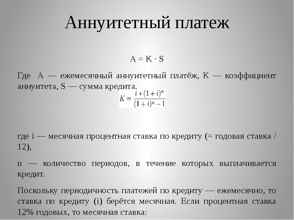 Аннуитетная схема погашения кредита