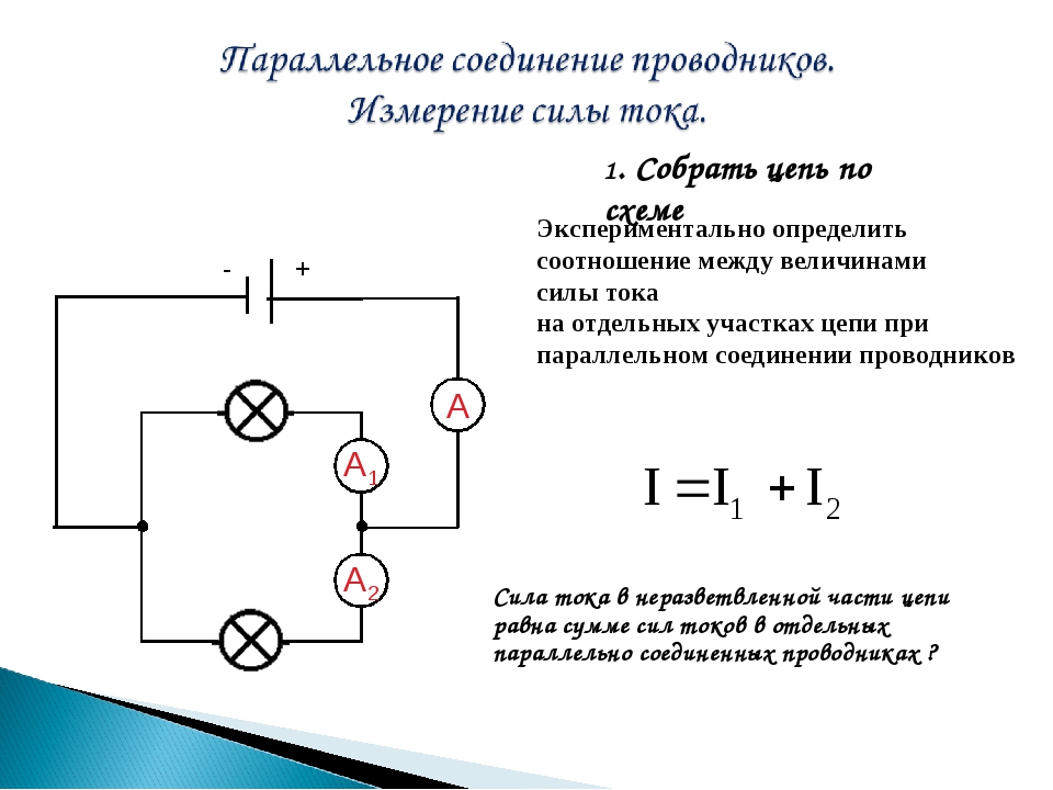 Проводники соединены. Параллельное соединение проводников схема 8 класс физика. Параллельное соединение цепи схема. Измерение силы тока параллельным подключением. Параллельное соединение на схеме физика.