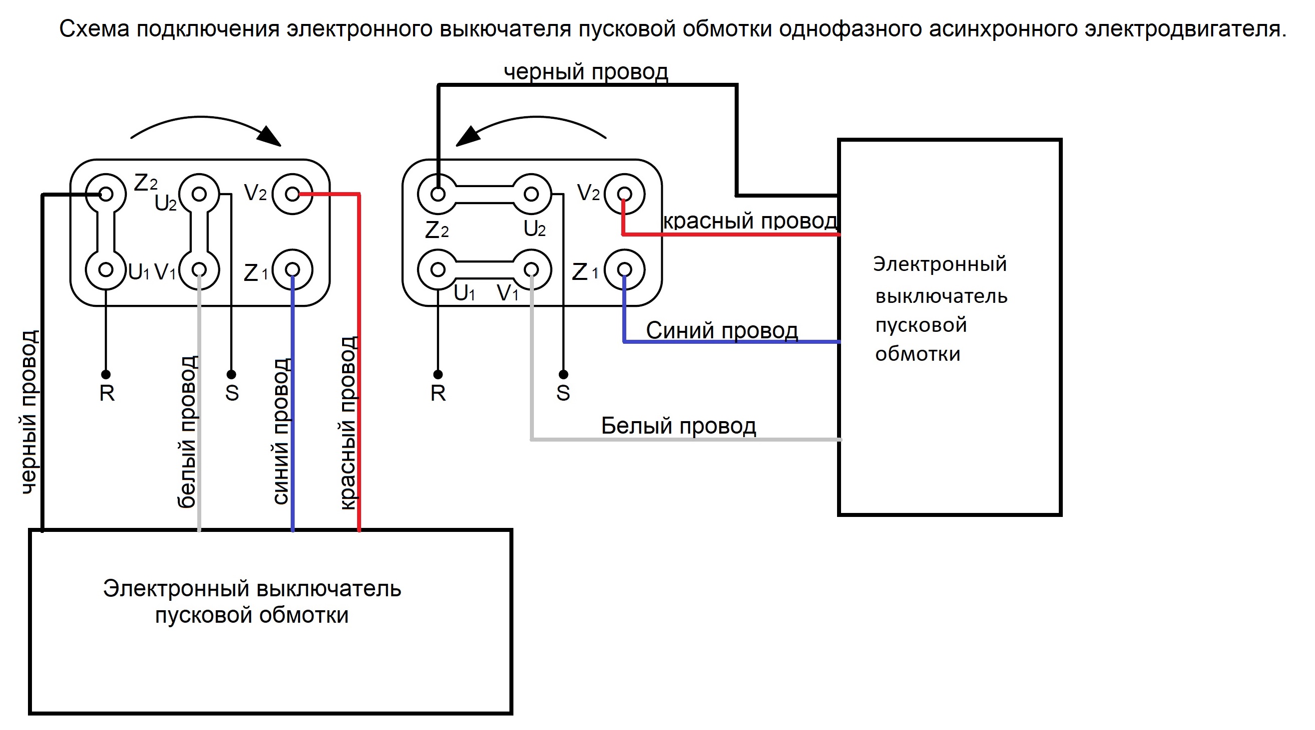 Изменение вращения однофазного двигателя с конденсатором на 220 в схема