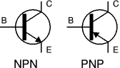 NPN and PNP transistor symbols