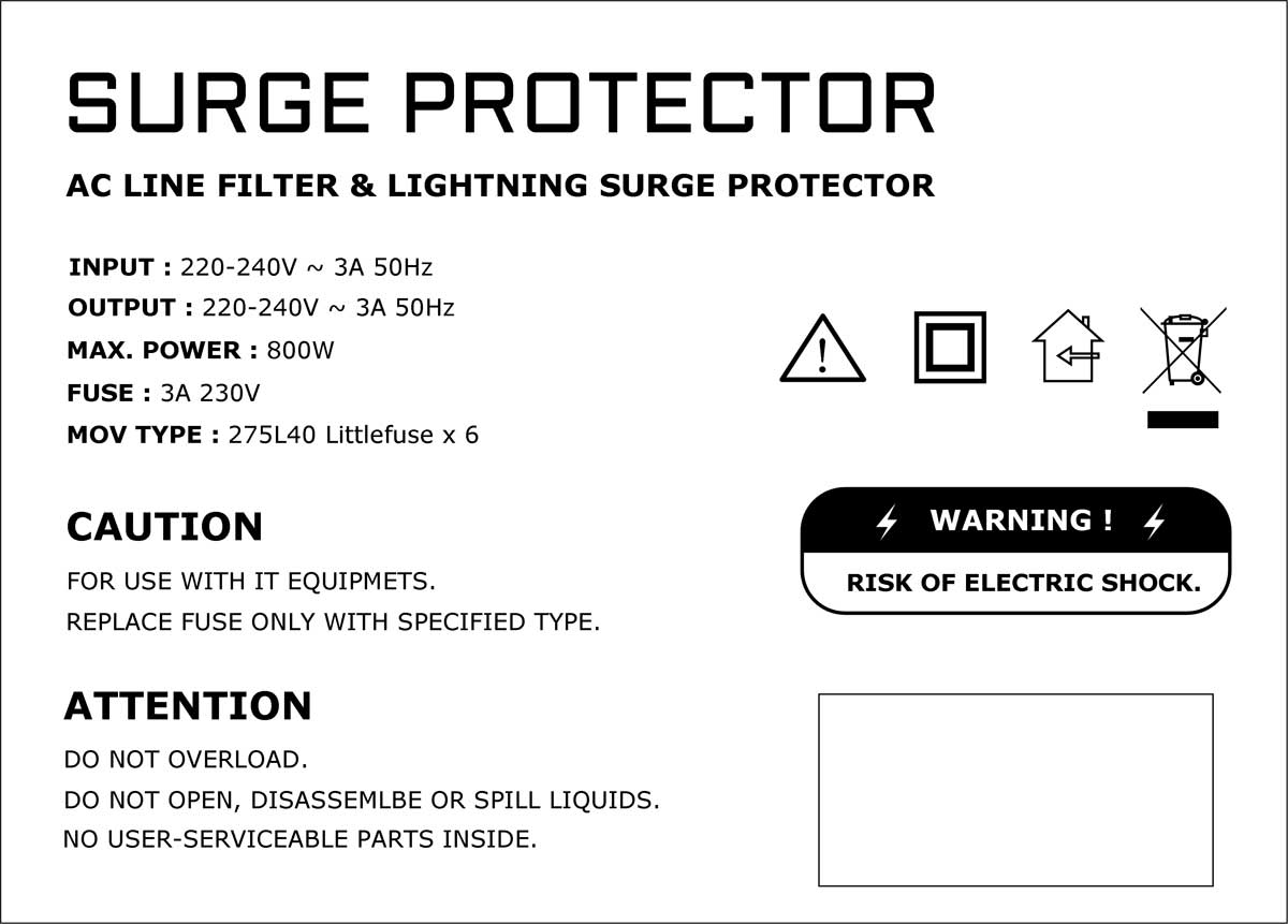 surge protector spec sticker