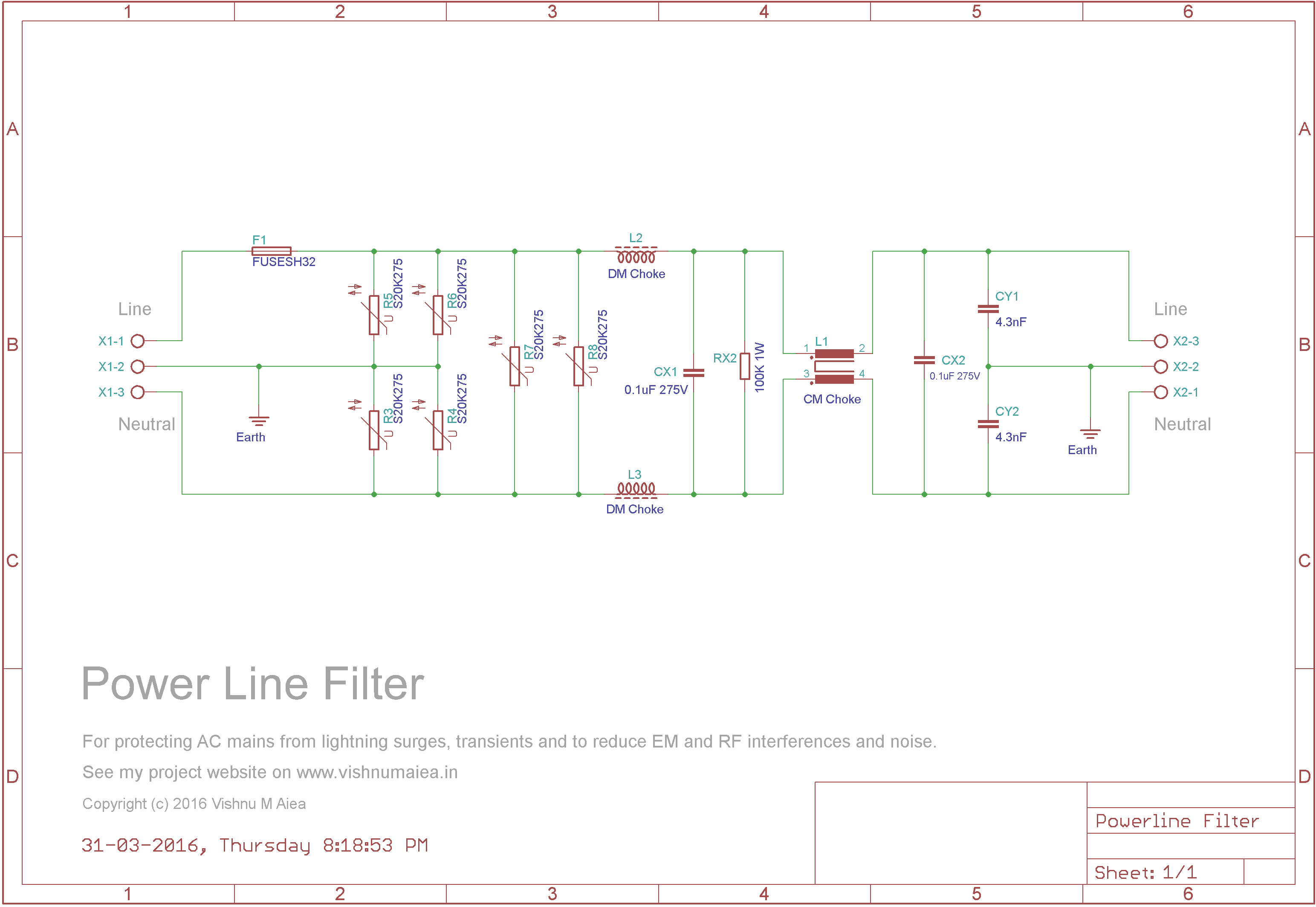 ac line filter surge protector schematic