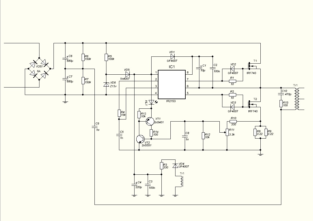 Схема ибп на ir2153 с печатной платой