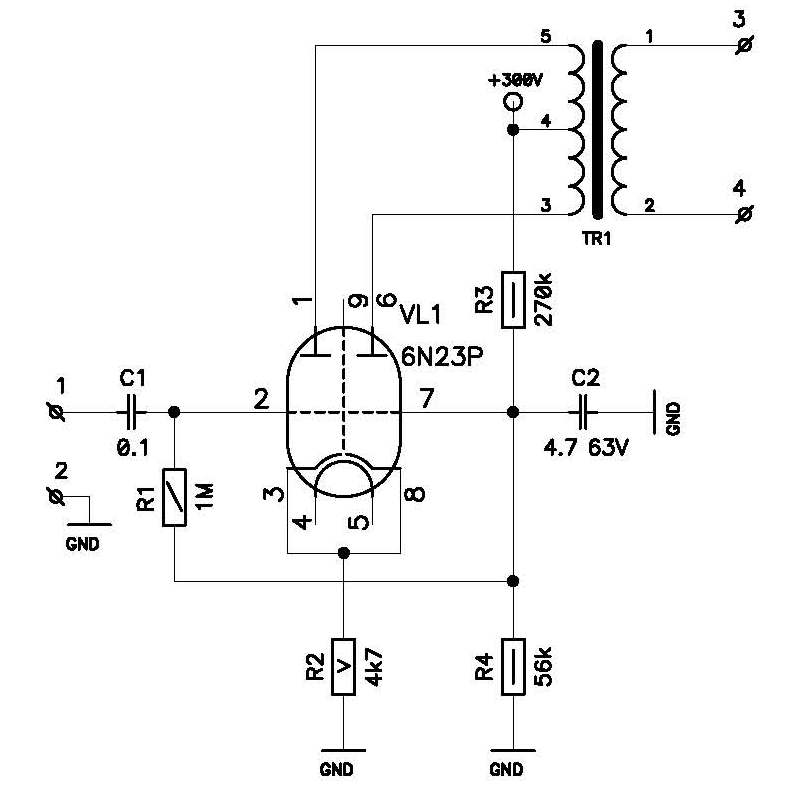 Схема бестрансформаторного лампового усилителя для наушников