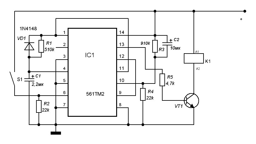 Выключение 1. К561тм2 электронный выключатель. Включение и выключение нагрузки одной кнопкой. Схема включения одной кнопкой на ne555. Управление реле одной кнопкой на к561тм2.