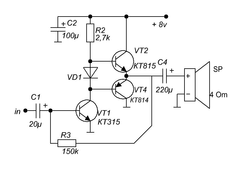 Схема усилителя мощности на транзисторах