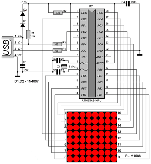 Светодиодная матрица 8х8 схема