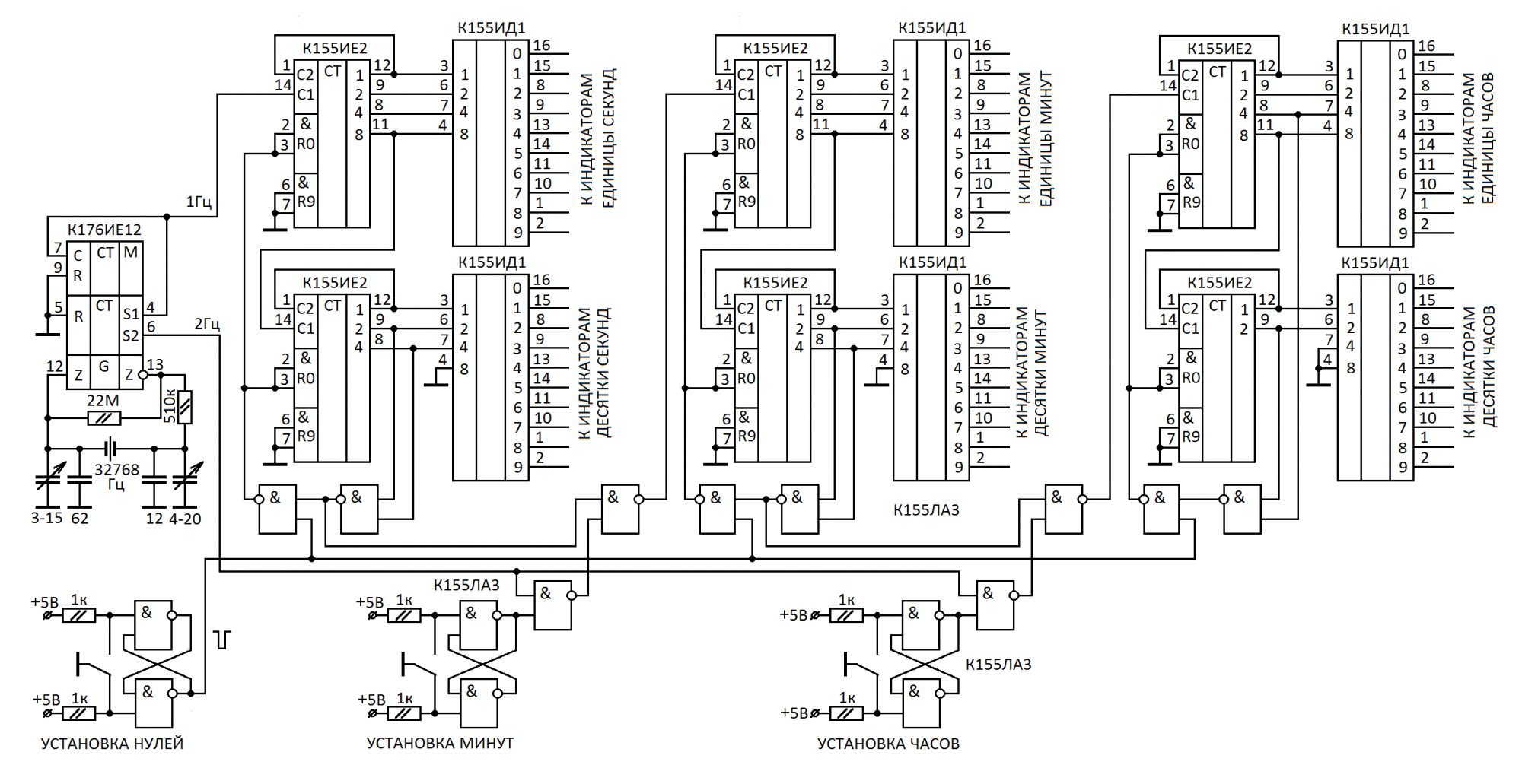 Часы на микросхемах 176 серии схема