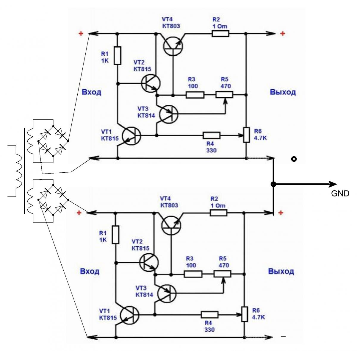 Двуполярный блок питания схема
