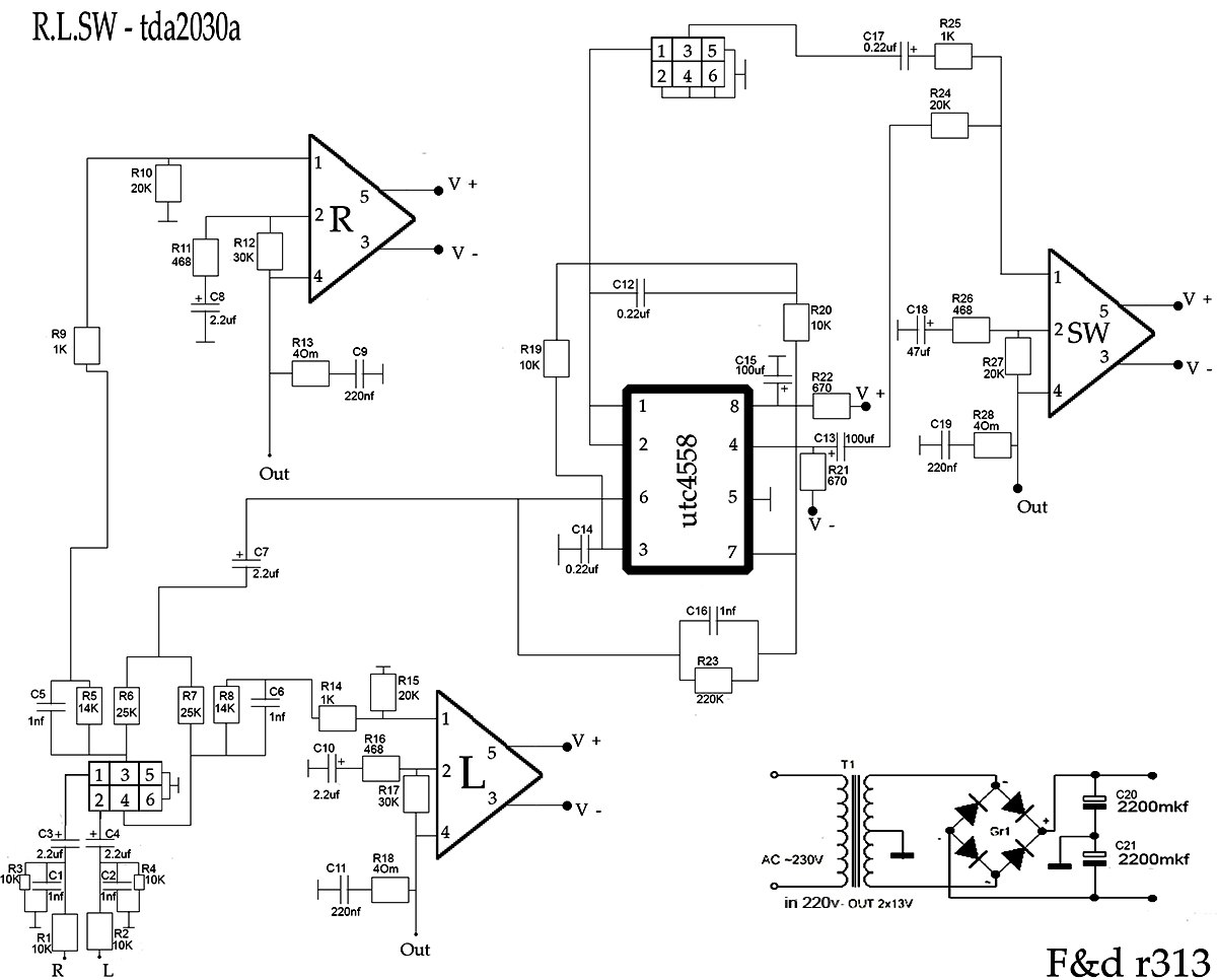 Схема усилителя tda2030a сабвуфера