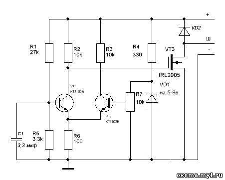 Схема электронного регулятора напряжения
