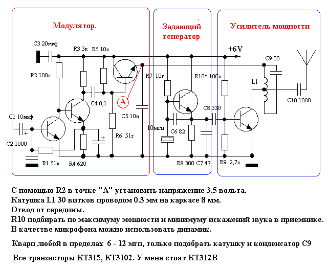 Схемы передатчиков на транзисторах